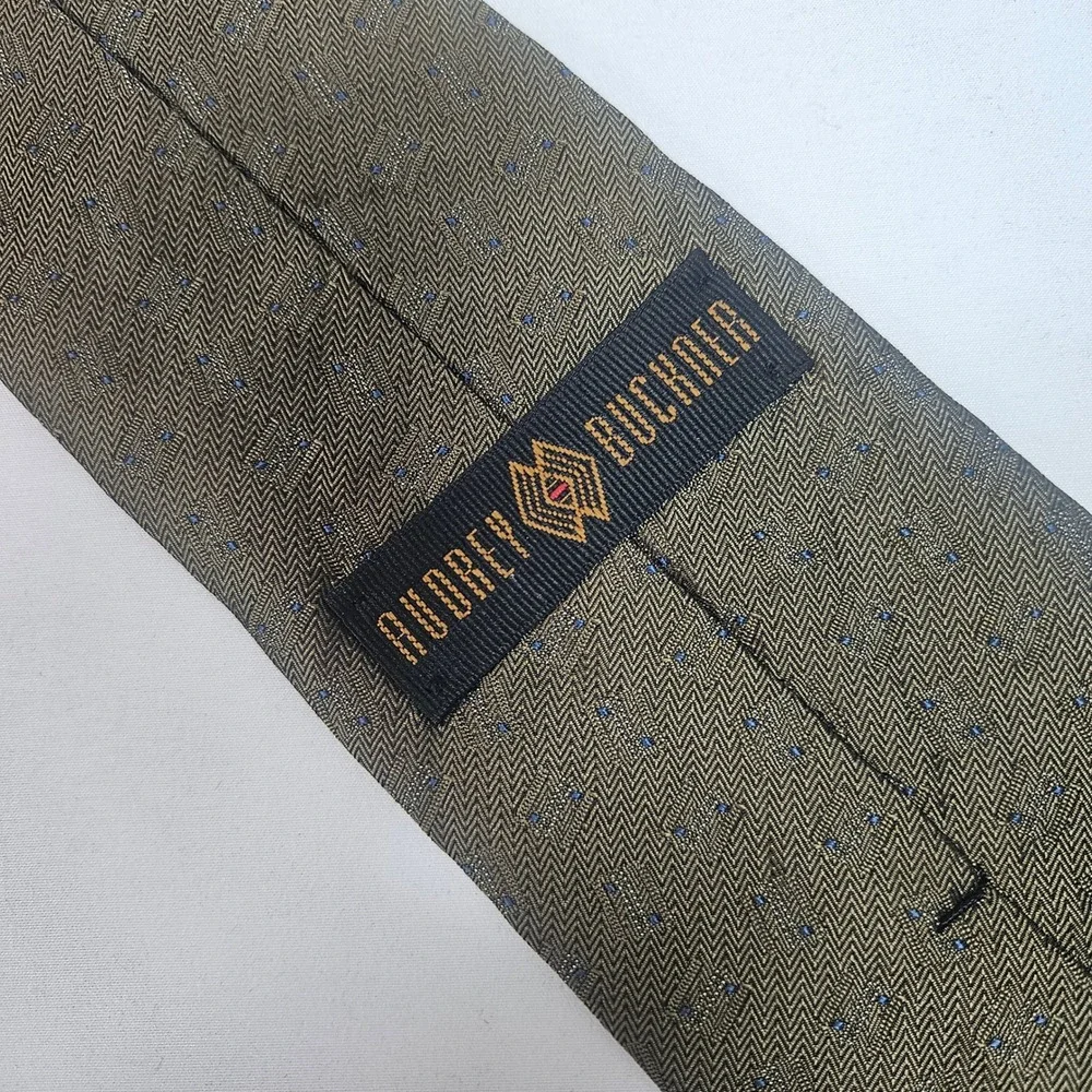 Audrey Buckner Men's 100% European‎ Silk Tie Gold Herringbone Pattern